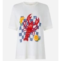 Camiseta em Malha de Viscose com Estampa Lagosta Branco Neve