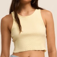 Blusa Cropped sem Manga em Algodão com Textura Canelada Amarelo