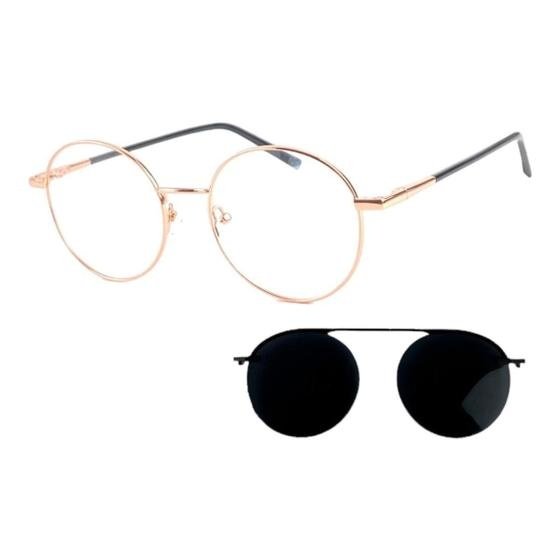 Armação Óculos Grau Masculino Redondo 2 Em 1 Fox Rose Gold - Palas Eyewear