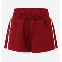 Short em Crepe com Lastex e Listras Contrastantes Vermelho