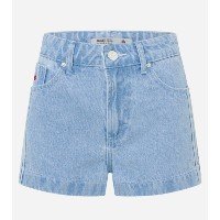 Short em Jeans com Faixas Laterais e Cereja Bordada Azul