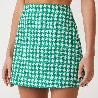 Saia Curta em Tweed Pied de Poule Verde/Branco