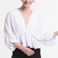 Blusa Bata Manga Longa em Viscose com Botões Branco