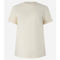 Camiseta Regular em Algodão com Manga Dobrada Amarelo Claro