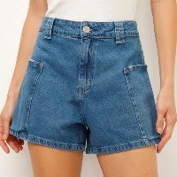 short jeans reto cintura alta azul