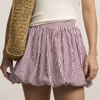 Saia Balonê em Tricoline Listrada Vermelho