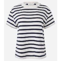 Camiseta Manga Curta em Algodão Com Listras Verticais e Gola Redonda Branco