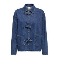 Camisa jeans feminina com renda, casual, manga comprida, bolsos, lapela, ca