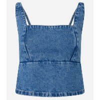 Blusa Cropped em Jeans com com Amarração nas Costas Azul