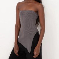 blusa de tricot assimétrica bff agatha cinza