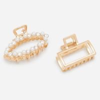 Kit 02 Piranhas de Cabelo em Metal com Pérolas e Strass Dourado