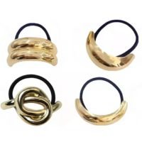 Kit 4 Acessório De Cabelo Presilha Elastico Dourado Moda