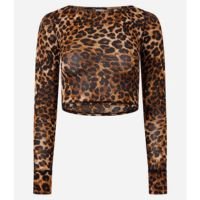 Blusa Cropped Esportiva em Microfibra com Estampa de Onça Marrom