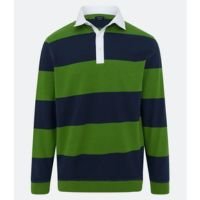Polo Comfort com Gola Contrastante e Estampa Listrada Azul/Verde