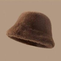 Inverno À Prova De Vento Quente Moda Feminina Cor Sólida Chapéu De Pelúcia