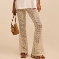 Calça Reta em Renda com Ponto Aberto Branco
