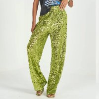 Calça Pantalona Wide Paetê Verde