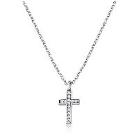 Colar de prata 925 com banho de ródio Cruz cravejada