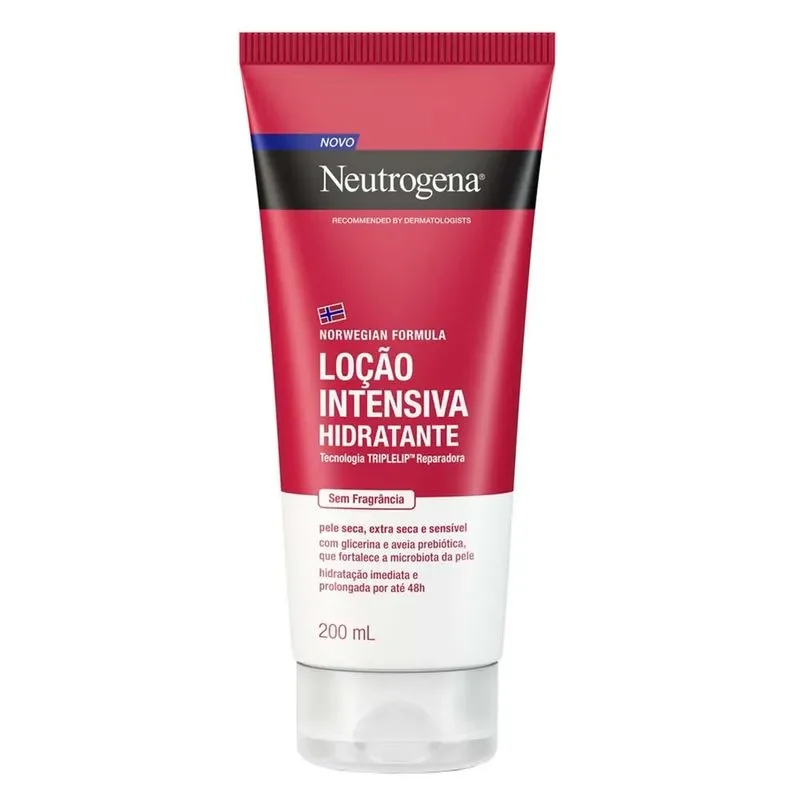 Loção hidratante Neutrogena de 200 ml, fórmula intensiva para pele seca, sem fragrância, com glicerina e aveia prebiótica. produtos para o corpo