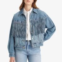 Jaqueta Jeans Levi\'s 90S Fringe Trucker Com Franjas Lavagem Média
