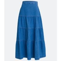 Saia Longa em Jeans com Barra Marias Azul