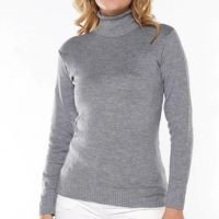 Blusa de Tricot Gola Alta Manga Longa Justa Sob - Cinza