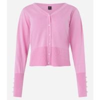 Cardigan em Tricô com Manga Bufante e Botão Pérola Rosa
