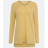 Blusa em Tricô com Decote V e Barra Mullet Amarelo Médio