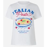 Blusa Baby Look em Algodão com Estampa Italian Pasta Branco