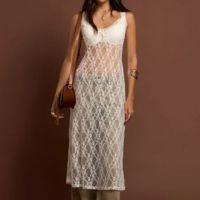 Vestido Long Midi em Renda com Transparência Branco