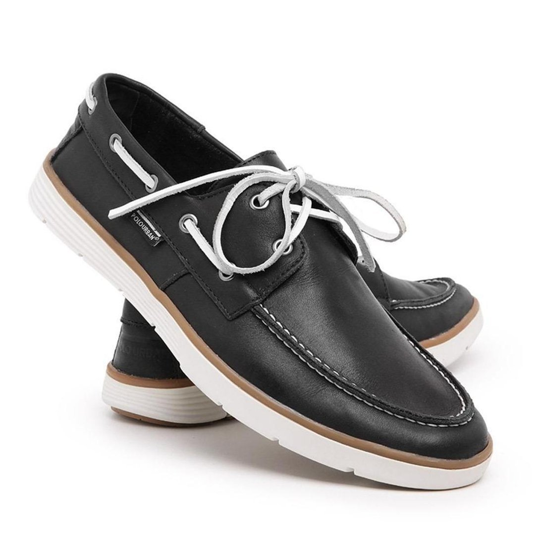 Docksider Casual em Couro Masculino Aberto Costura Manual e Sola Borracha R