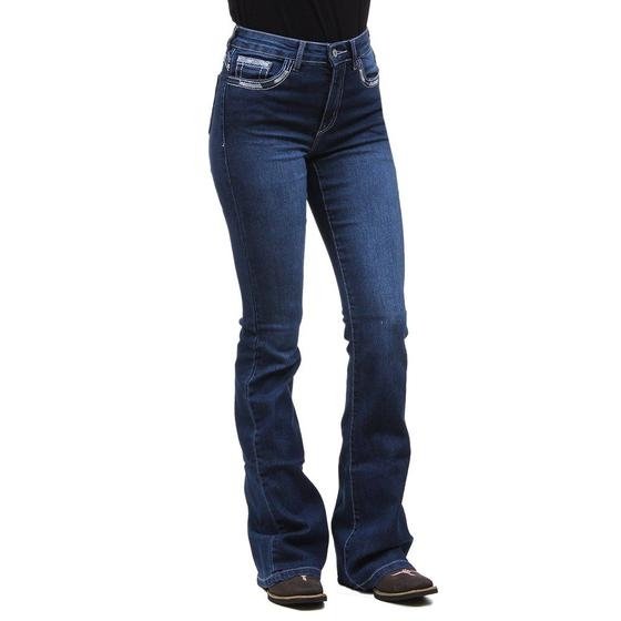 Calça Jeans Feminina Azul Bordada Boot Cut com Elastano Tassa 33266