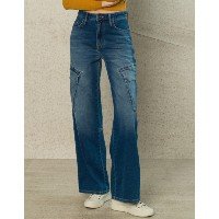 CALÇA FEMININA MOLETOM JEANS WIDE CARGO