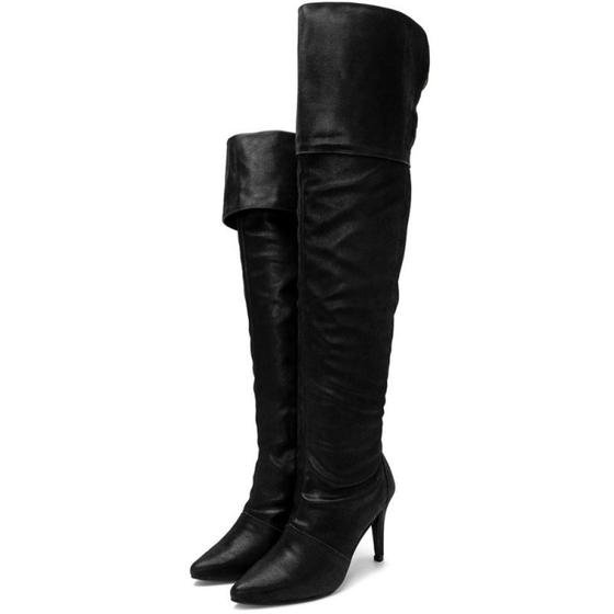 Bota Over Feminina Acima do Joelho Cano Alto Salto Fino Nobucado Preto - FL