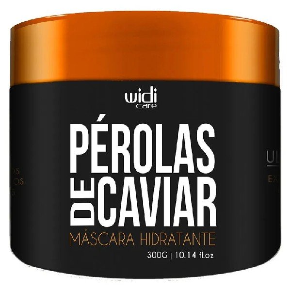 Máscara hidratante para hidratações de cabelo cacheado, embalagem preta e detalhe laranja.
