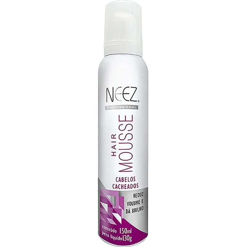 Produto capilar Neez aromatizado para cabelo cacheado, reduz volume e destaca brilho. mousse no cabelo ondulado