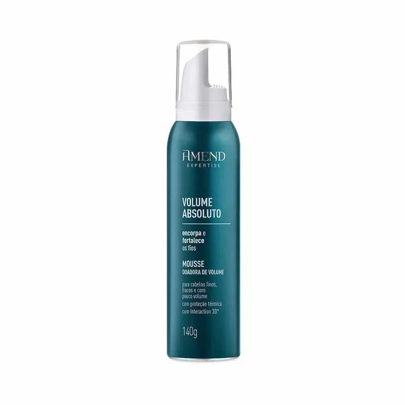 Spray Amend Mousse Volume Absoluto, indicado para encorpar fios e proteger cabelos finos, 140g. mousse no cabelo ondulado