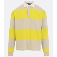 Polo Boxy em Algodão com Listras e Gola Contrastante Amarelo Neon