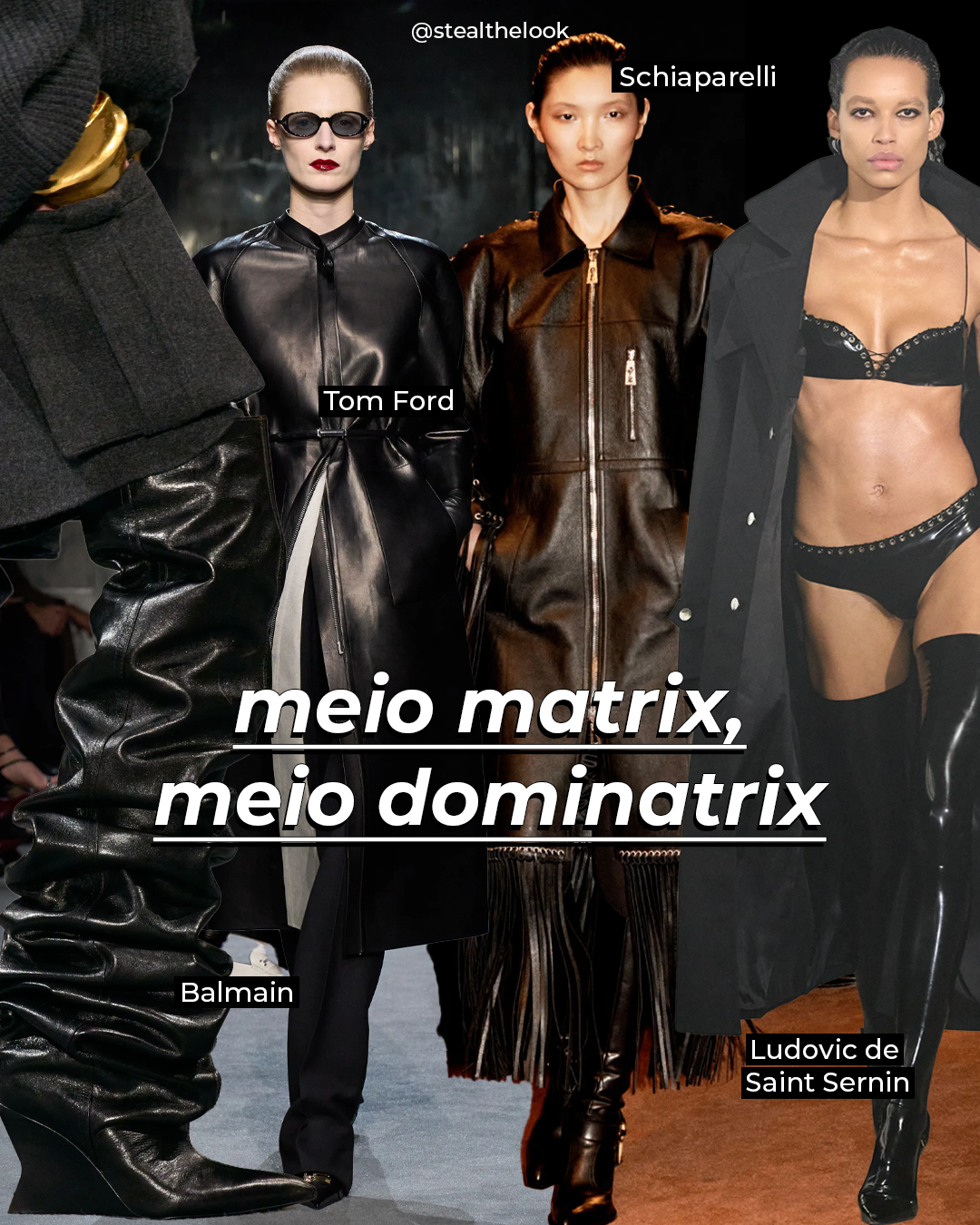 Moda outono 2025 com influências futuristas e ousadas nas coleções de Tom Ford, Schiaparelli e Balmain.