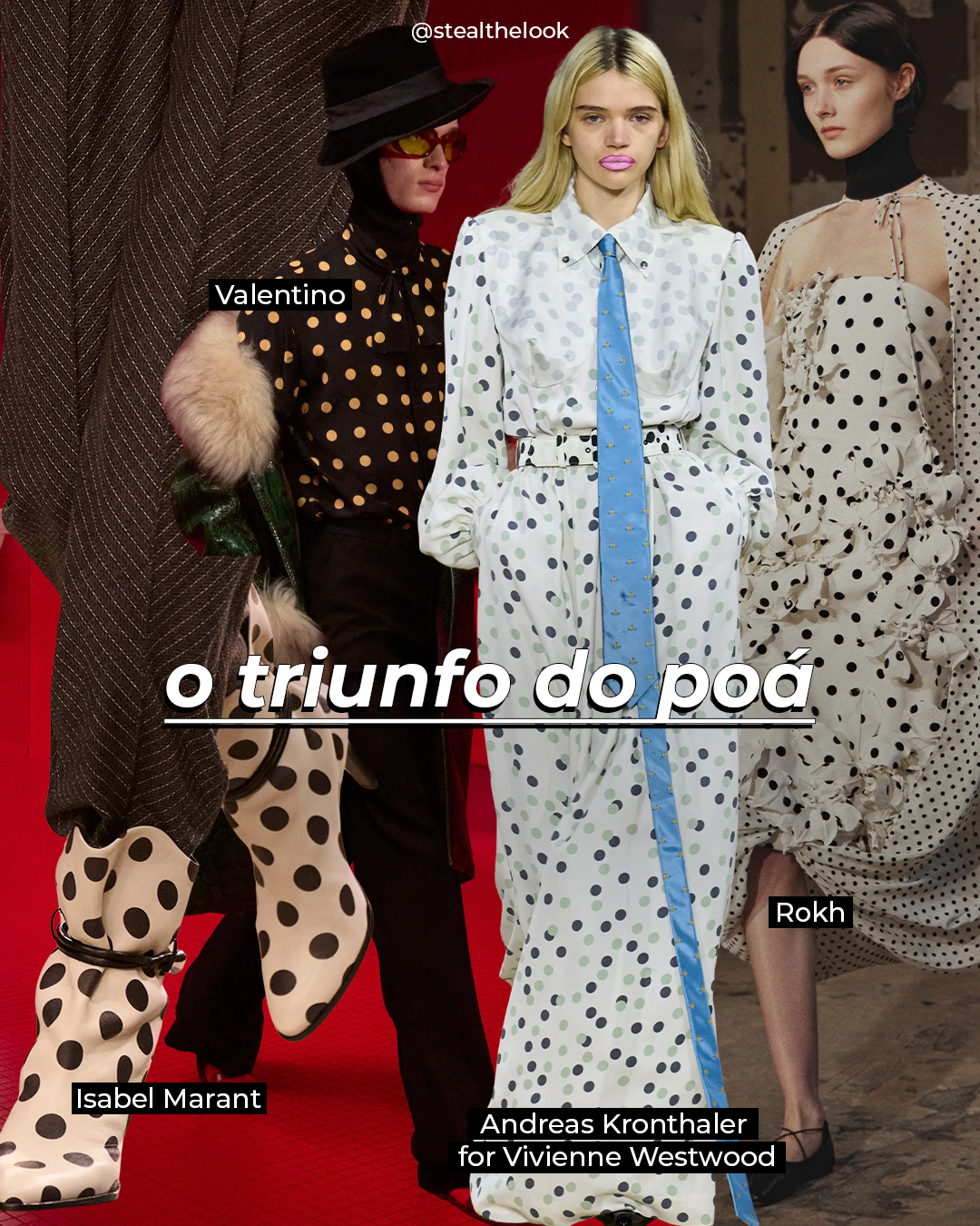 Padrões de bolinhas dominam looks outono 2025 de Valentino, Isabel Marant e Andreas Kronthaler para Vivienne Westwood.