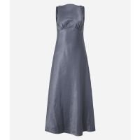 Vestido Midi em Cetim com Decote nas Costas Cinza
