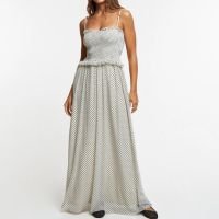 Vestido New Midi em Tule com Estampa Poá e Babados Off White