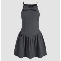 Square Neck Solid Bowknot Ruffle Mini Dress