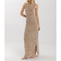Vestido Longo Com Decote Costas Em Malha De Veludo Com Paetê
