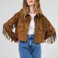 jaqueta caramelo suede franjas