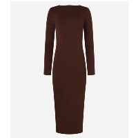 Vestido New Midi com Decote nas Costas e Fenda Marrom