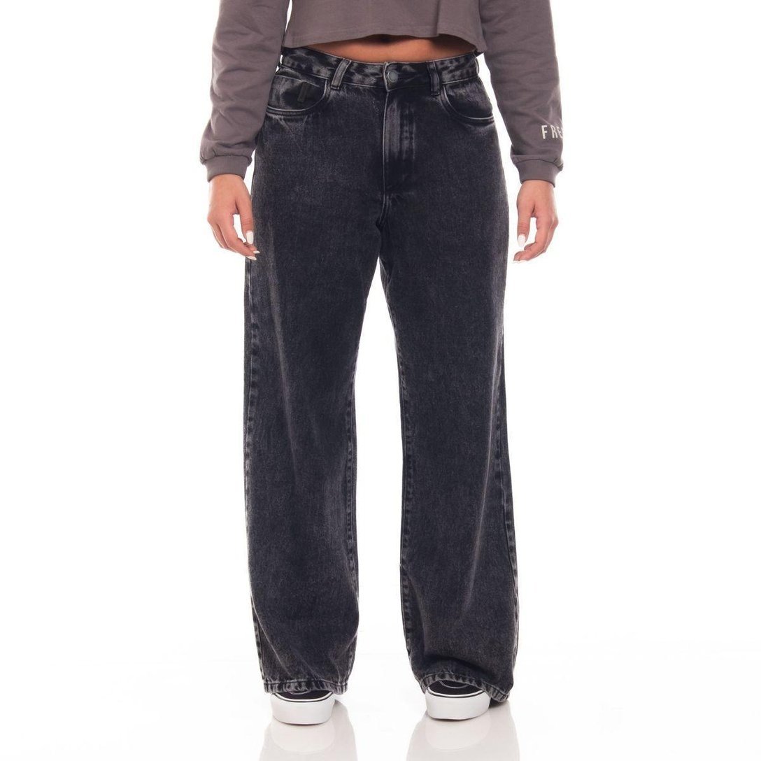 Calça Freesurf Wide Leg Estonada Black Denin Tamanho:40;Cor: - Preto