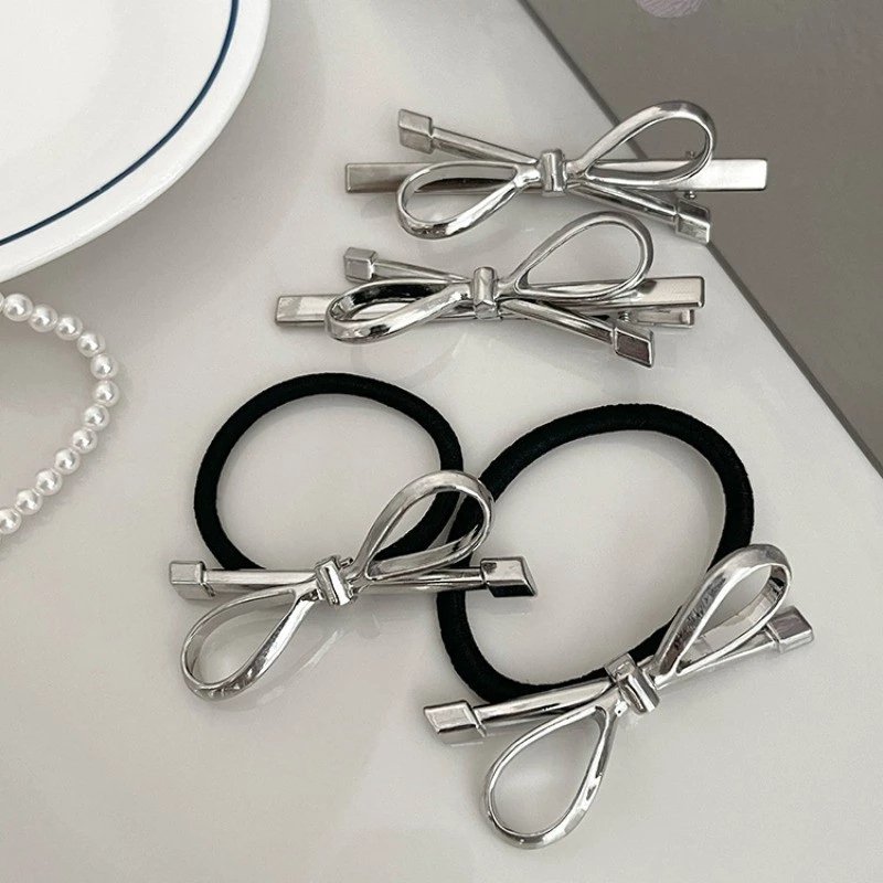 1Pcs Sweet Girls Bowknot Prata Cor De Pato Clip Fita Acessório De Cabelo