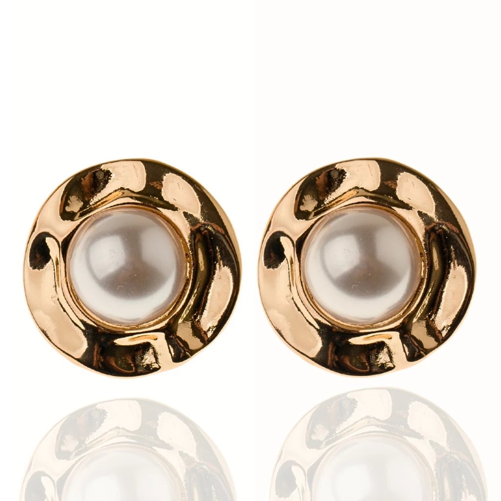 Brinco de Pérola Orgânico Feminino Banhado Folhado em Ouro