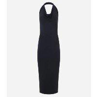 Vestido New Midi com Decote Degagê e Frente Única Preto